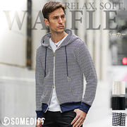 ワッフルパーカー メンズ フルジップ 25新作 春服 厚手 ちょいワル SOMEDIFF ジャケット 黒