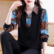 初回送料無料　プリントフェイク2枚長袖トップス　レディースファッション人気トレンド