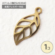 ステンレス製【SUS304】 金属アレルギー対応 葉 チャーム カン付き ゴールド リーフ ボタニカル