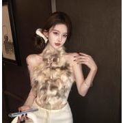 秋冬トップス ベスト ジレ タンクトップ フェイクファー ノースリーブ