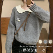 初回送料無料 2025新作 ポロ襟 ニット セーター プルオーバー トップス  可愛い 小顔 細見え