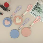 新作❤ハートポンポン付きPU折りたたみミラー 両面携帯鏡