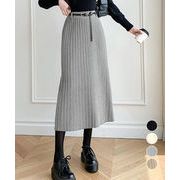 【日本倉庫即納】 ハイウエスト プリーツニットスカート秋冬