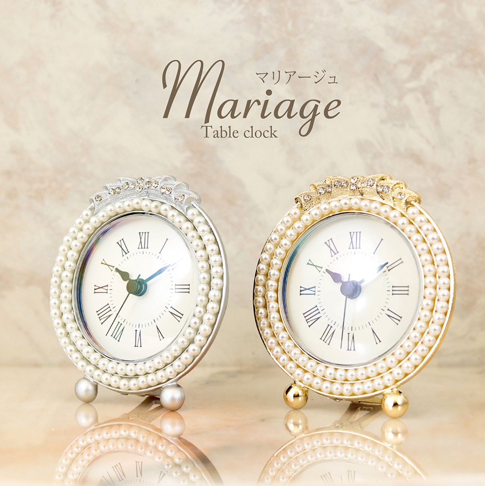 Mariage　マリアージュ テーブルクロック（パールリボンラウンド）♪