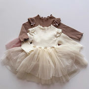 2025秋冬※SQ☆チュールプリンセスドレス 小フリル袖 ワンピース フリル 女の子