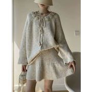 オシャレ立体フラワーネックニットセットアップレディース