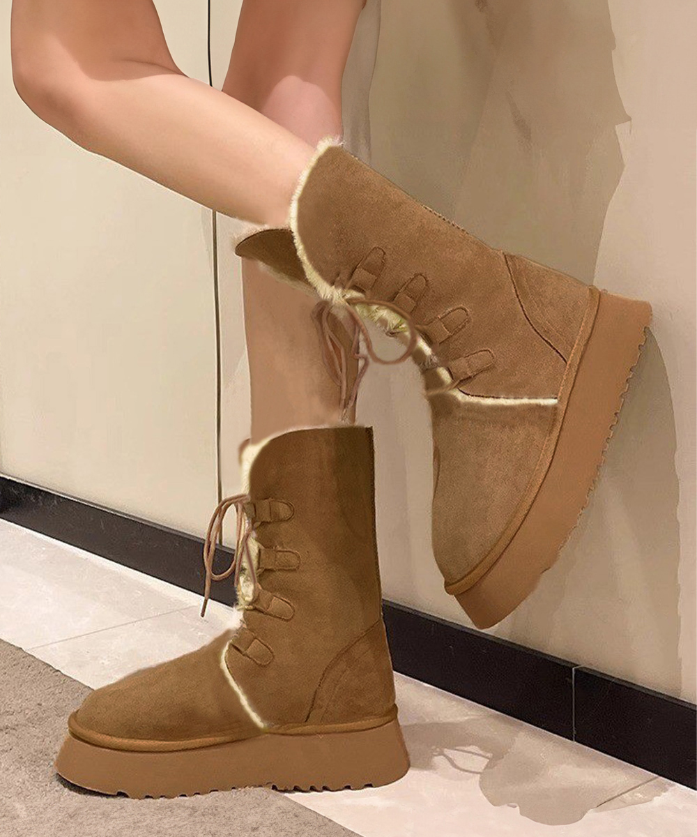 【日本倉庫即納】 ボアムートンブーツ裏起毛 厚底ブーツ冬靴