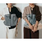 オシャレデニムニット切替トップスレディース　２色