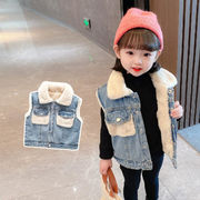 【2025秋冬新作】雑貨 韓国風 子供服 コート フェイクラビットファー  厚手 デニムベスト
