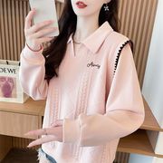 【レイヤード風】2026年 春秋新作 レイヤードデザイン ポロ スウェット レディース ゆったり 小柄