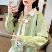 2026年新作 春 韓国風 ポロ スウェット レディース 小柄 リボン付き  トップス