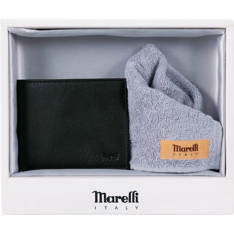 マレリー 札入＋タオルハンカチセット MG00580 ブラック/グリーン