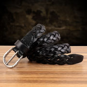 新しいトップグレイン牛革織りベルト、ジーンズにマッチする女性用本革ピンバックルレトロベルト