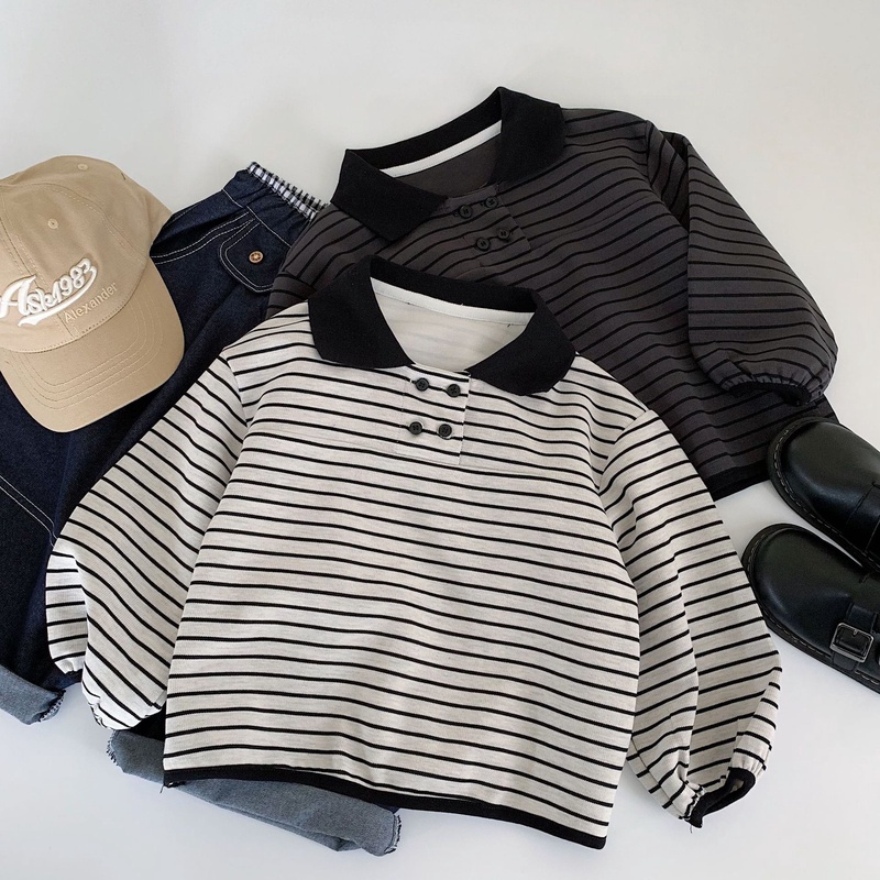 2026春※MAI☆スウェット ボーダー 長袖 POLOシャツ トップス キッズ 男女兼用