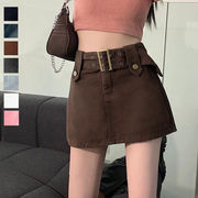 【日本倉庫即納】 キュロットデニムスカート ハイウエスト