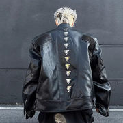 PUレザージャケット メンズ 背骨デザイン ストリート ショート丈 モード系 春アウター