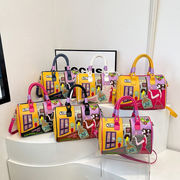 ボストンバッグ 刺繍 ワッペン レトロ 大容量 2WAY 通勤 通学