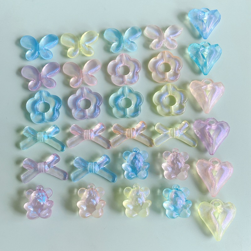 リボンパーツ ハンドメイド アクセサリーパーツ 蝶 アクリルビーズ バタフライ ハート 熊 カボション