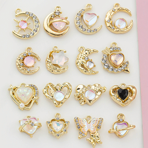 ハンドメイド 金 銀 オーパル 宇宙 星 月 キャンディー 蝶 アクセサリーパーツ デコパーツ バタフライ DIY