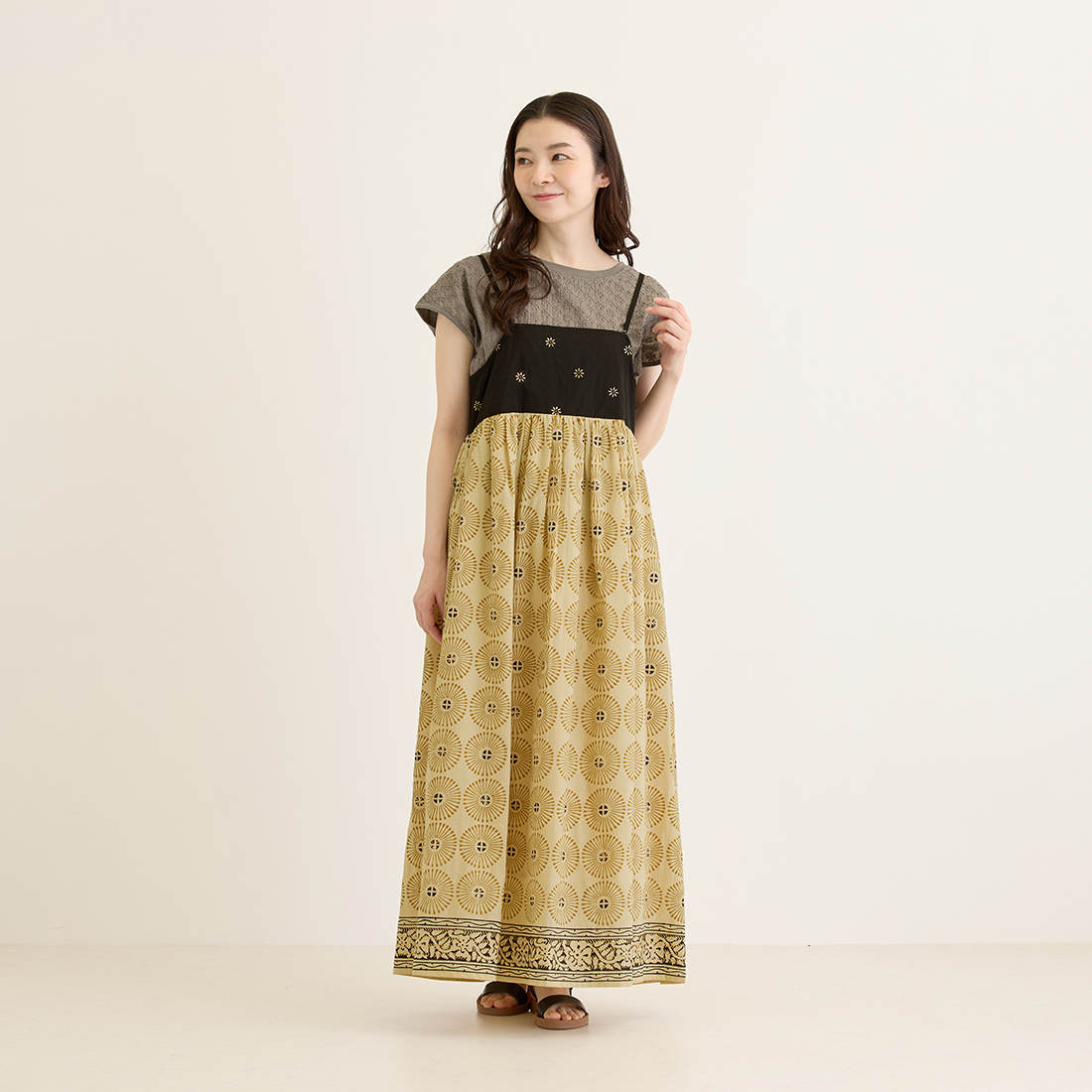 【Shanti Shanti】キャミワンピース シックブロック[レディース草花柄フラワーインドアジアン春夏26SS]