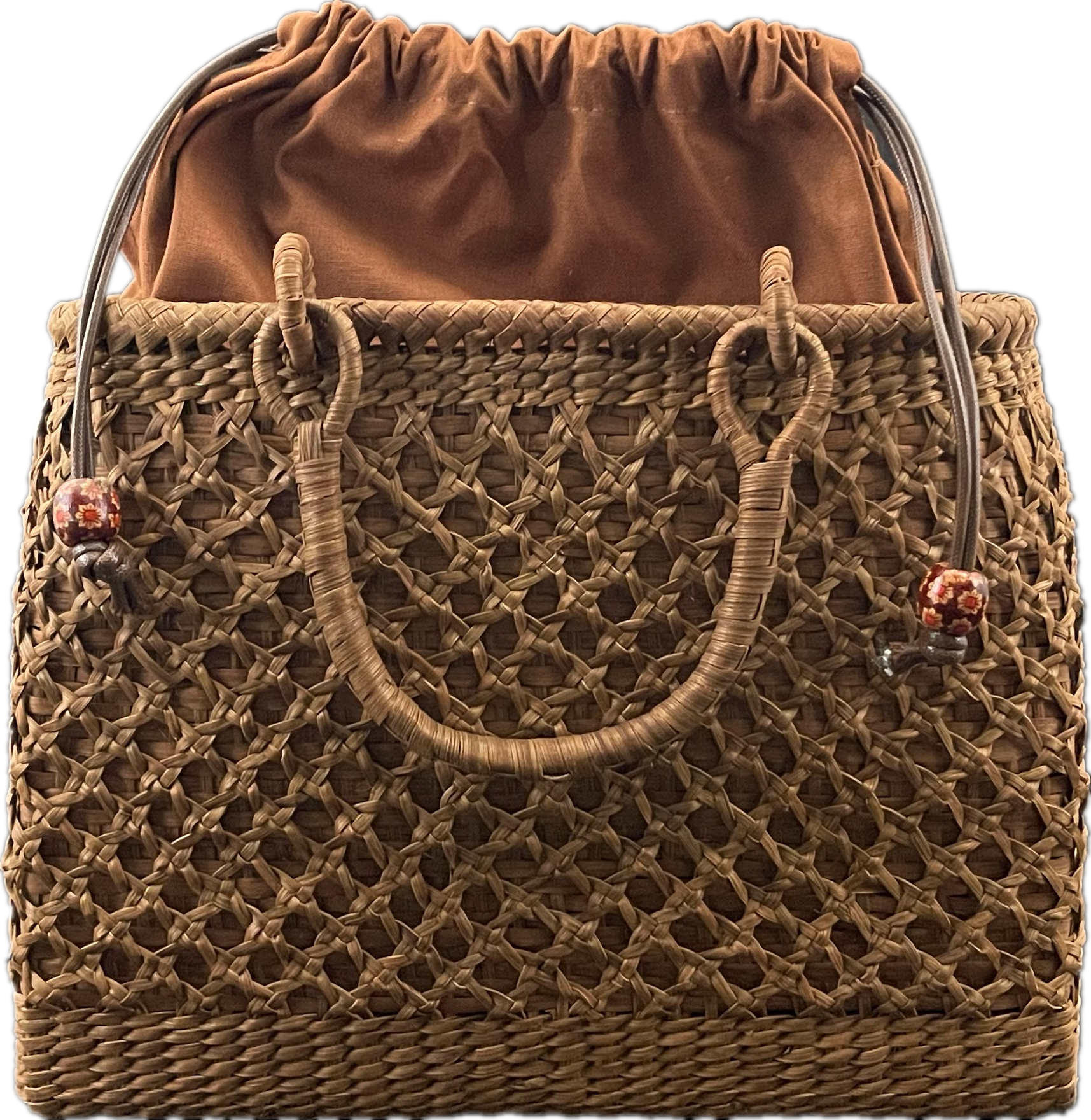 網代編み　巾着　山葡萄かごバッグ　籠バッグ　手作り　天然素材