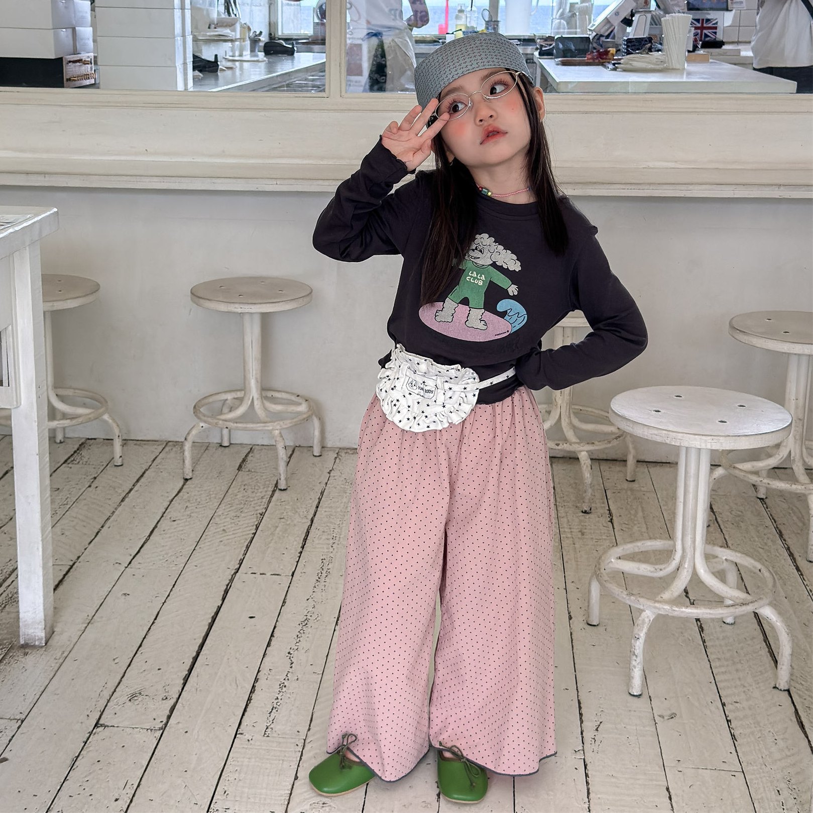 子供服　80~130cm　キッズワイドパンツ　花柄　ドット柄　韓国子供服