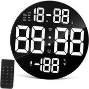 リモコン付きデジタル壁掛け時計 大型led表示  Usb給電対応 日付温度表示 明るさ調整可能 置き時計兼用