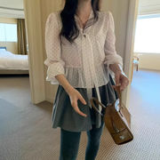 ブラウス　レディース　デザイン　韓国ファッション　INS　ドット柄