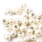 【天然 淡水パール】 ホワイト 7×9mm ステンレス製チャーム 1個売り 真珠 天然素材 ハンドメイド