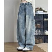 【日本倉庫即納】 ワイドデニムパンツ韓国風ステッチジーンズ