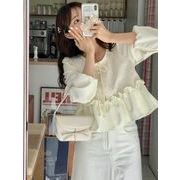 シャツ　レディース　デザイン　韓国ファッション　INS　リボン