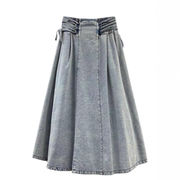 伸縮性ウエストのハイウエスト デニムスカートV00134