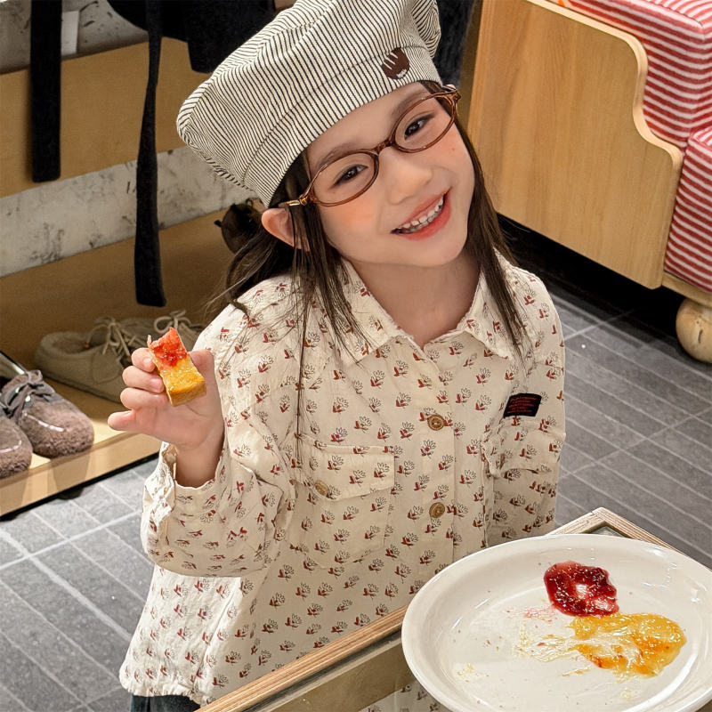 子供服　80~130cm　キッズシャツ　ドット柄　韓国子供服