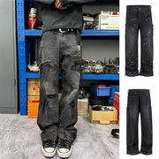 メンズ ダメージ加工 デニム パンツ 男女兼用 ストリート系 ストレート ボトムス 春秋 2026新作★