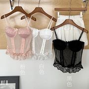 シアーレースビスチェ　リボン　デザイン　韓国ファッション