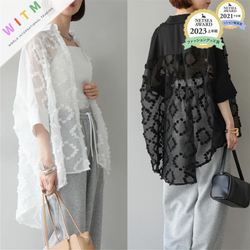 2026春夏新作 刺繍 レースシャツ 薄手 透け感 万能コーデ UVカット レディース 体型カバー