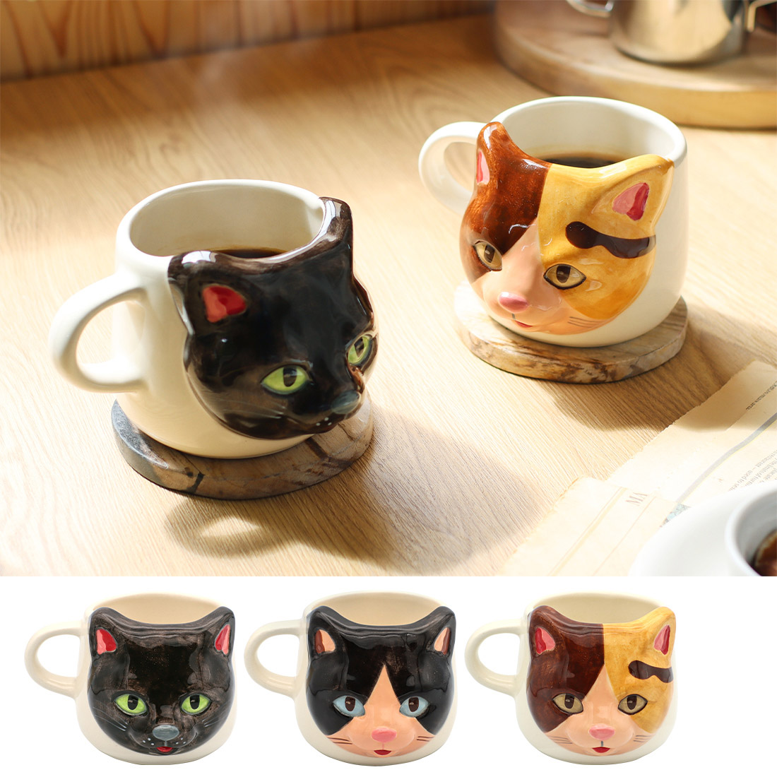 マグカップ アニマル[陶器食器コップ黒猫ハチワレミケ三毛猫ネコねこアニマル動物ナチュラル26SS]