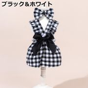 小型犬・猫用 チェック柄リボンスカート 春夏のイブニングドレス風ペット服 直送