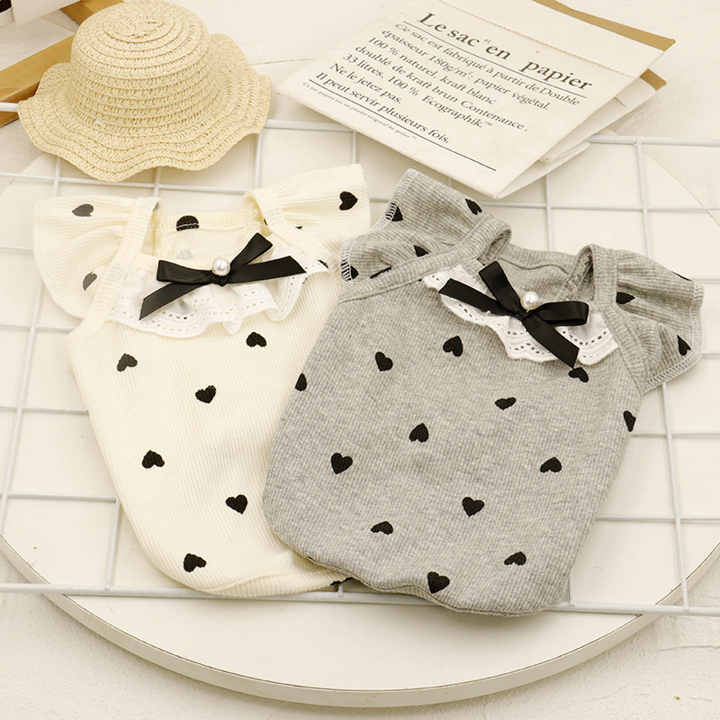 春夏新作  ハート柄 犬服  犬の服 ワンちゃん服 ドッグウエア  ペット用品　ネコ 猫　猫服 犬 （XS-XXL)