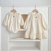 韓国子供服 フレンチ風 刺繍 女の子ワンピース プリンセスドレス ベビーロンパース おしゃれ 姉妹コーデ