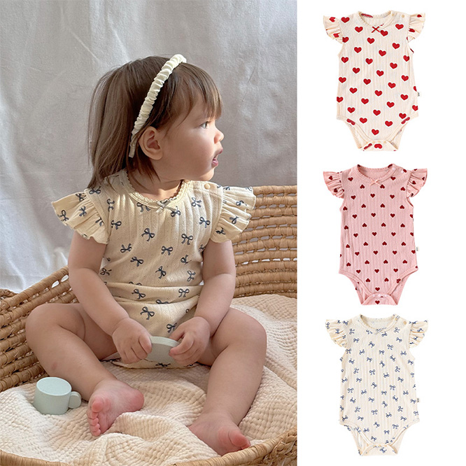 2026夏※LYU☆ロンパース 新生児服 フリル袖 ラウンドネック ロンパース 男女兼用