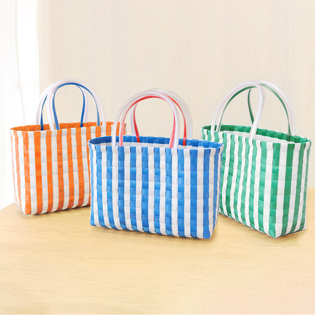 パサールバッグ ストライプA4[エコPPバンドかごカゴ籠バスケットピクニックカラフルナチュラル春夏26SS]