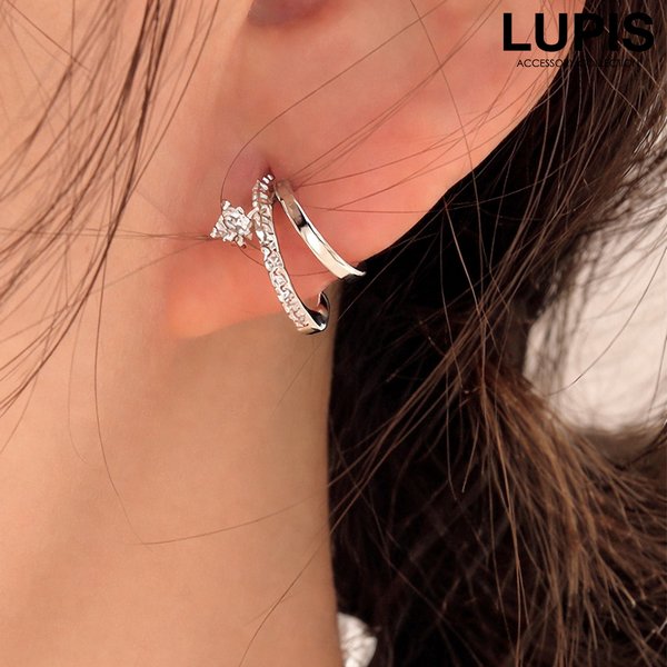 ピアス レディース フープピアス フープ 2連 ダブルライン キラキラ パヴェ 上品 エレガント 華やか