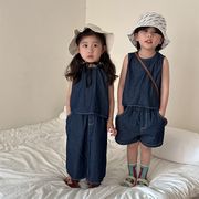 2026夏服※QQMM☆棉100 デニムセット カジュアル タンクトップワンピース 兄妹コーデ