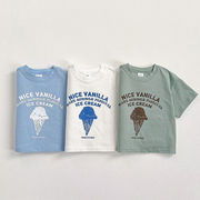 2026夏服※Suwo☆キッズ 英字半袖 コットンTシャツ アイスクリームプリント キッズTシャツ