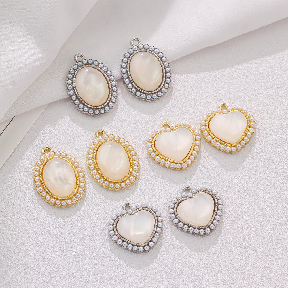キャツアイ ストーン パール オーバルチャーム ハンドメイド アクセサリーパーツ 金属チャーム ハート