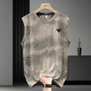 メンズ 夏用ノースリーブ T シャツ ゆったり丸首 カジュアルトップスM～3XL   3色
