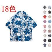 普段使いに最適 夏物新入荷 ゆったりシルエットの花柄半袖シャツ 18色