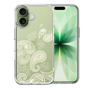 iPhone17 側面ソフト 背面ハード ハイブリッド クリア ケース ペイズリー 柄 クリーム色