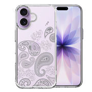 iPhone17 側面ソフト 背面ハード ハイブリッド クリア ケース ペイズリー 柄 グレイ